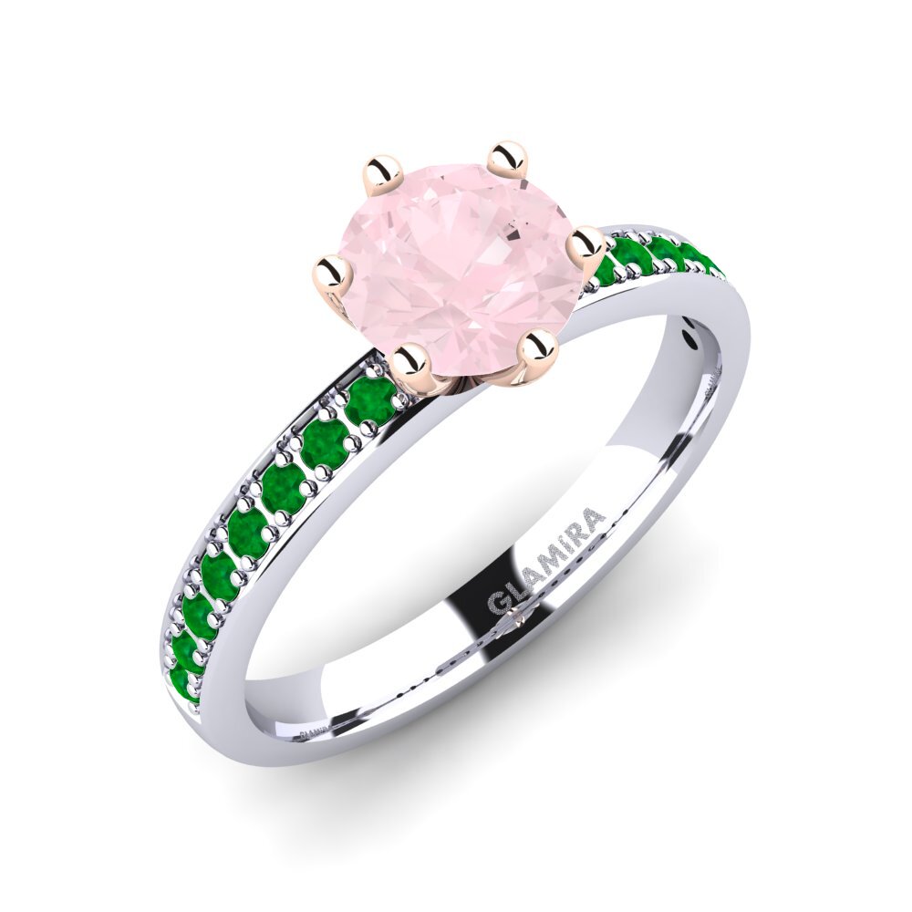 18K White & Rose Gold Rose Quartz Engagement Ring Ageall 1.0 crt