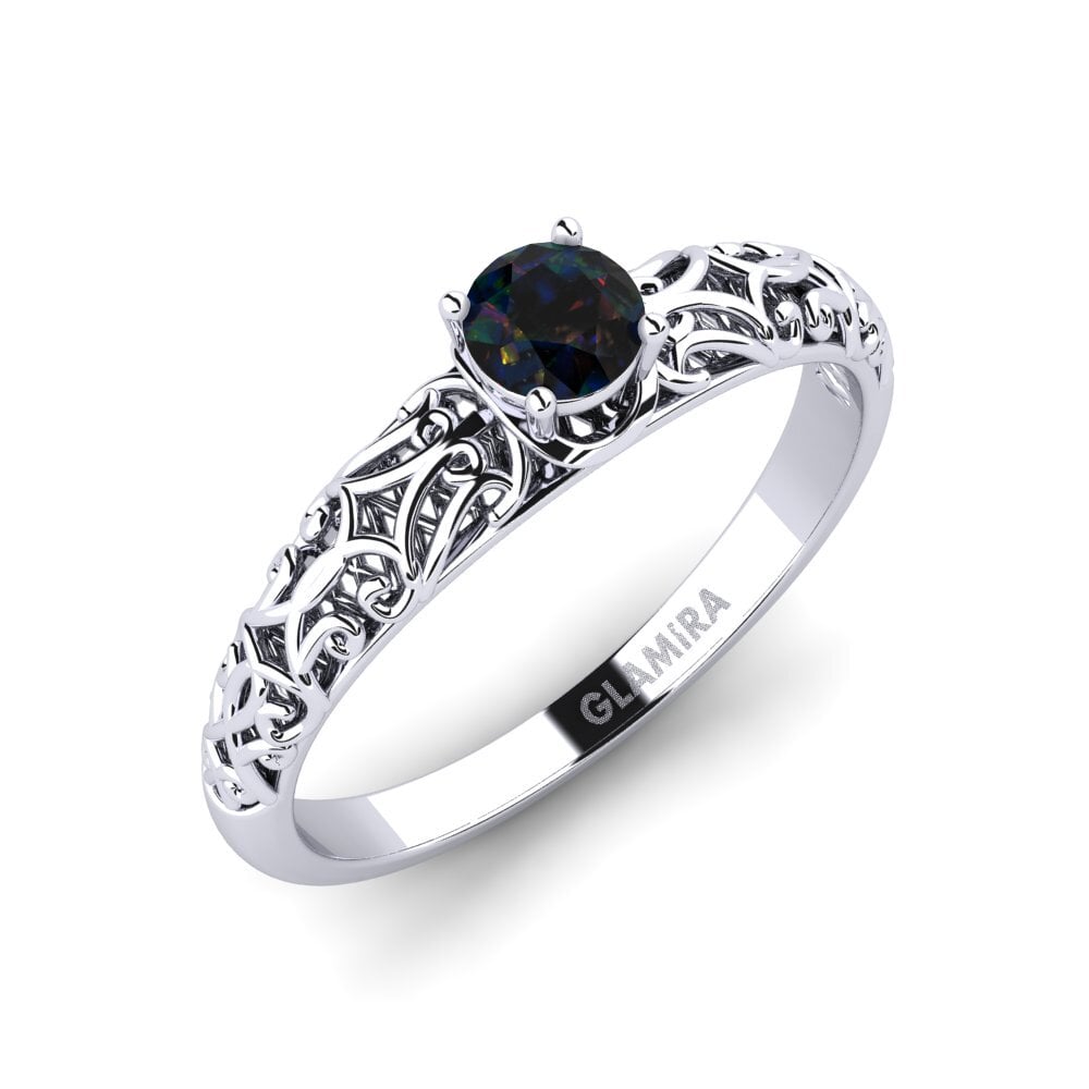 14k White Gold Black Opal Engagement Ring Alfreda
