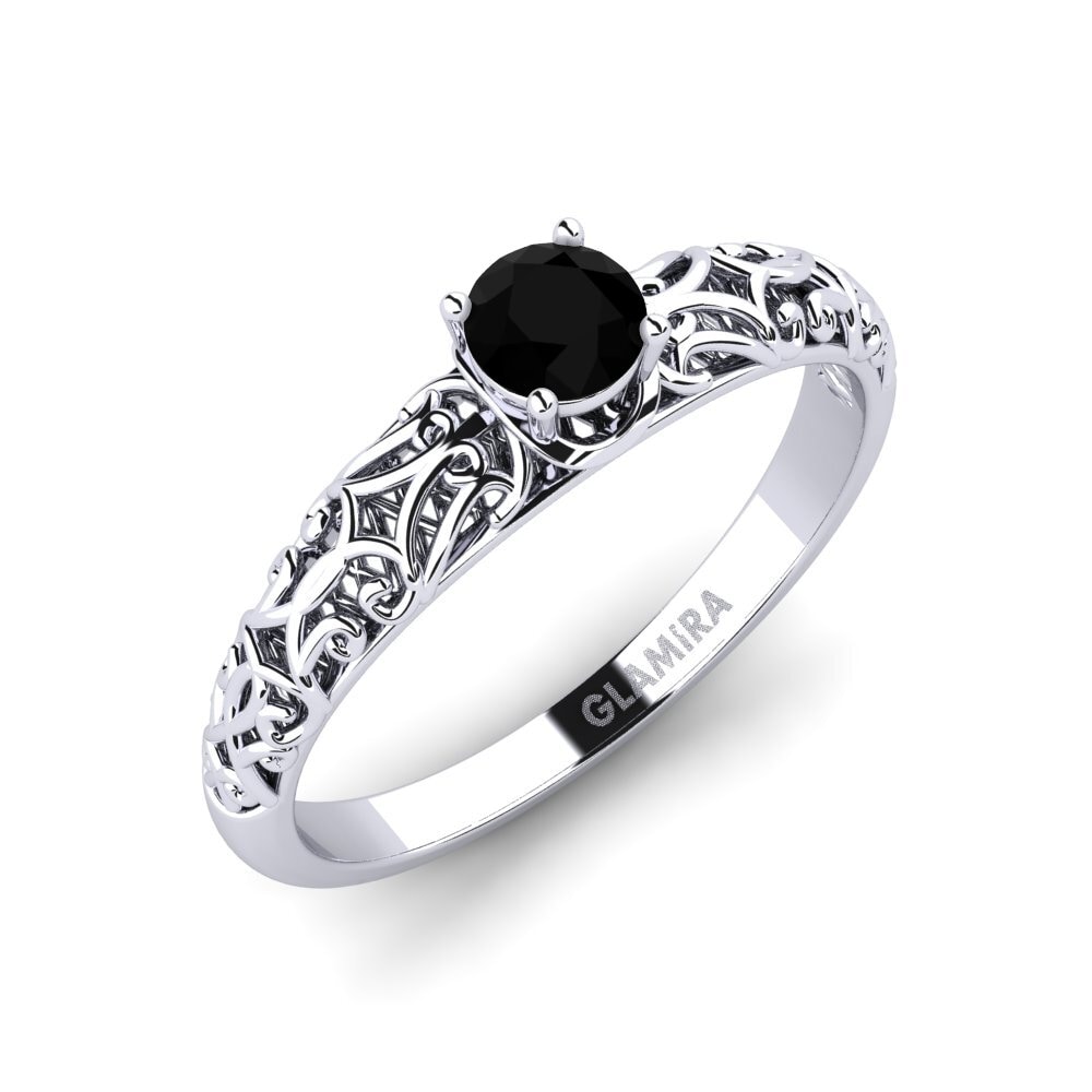 18k Oro Blanco Diamante Negro Anillo de compromiso Alfreda