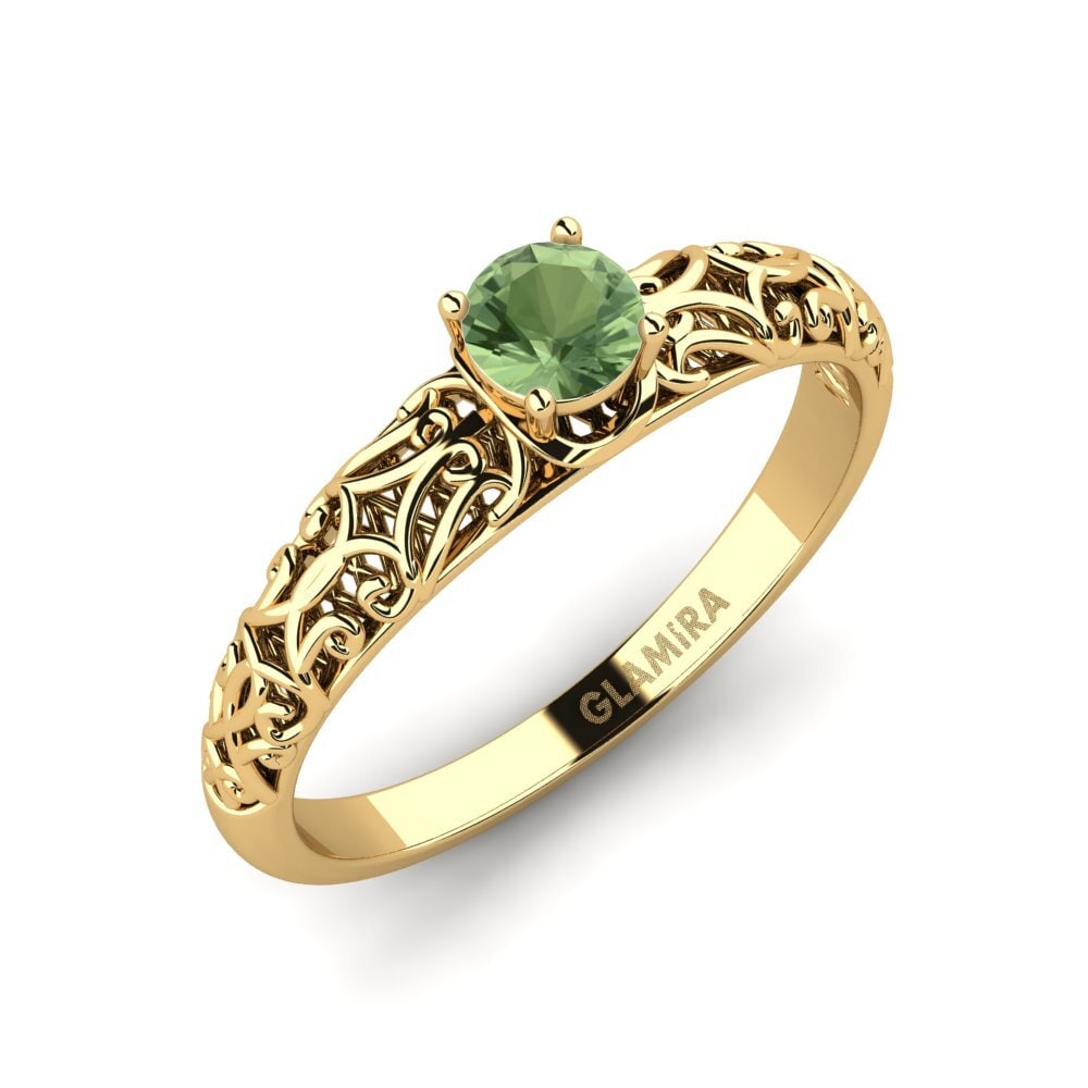 14k Oro Amarillo Zafiro Verde Anillo de compromiso Alfreda