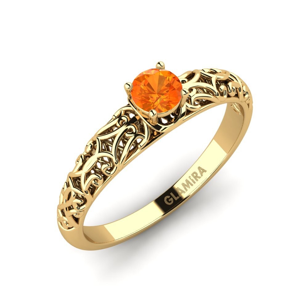 18k Oro Amarillo Zafiro Naranja Anillo de compromiso Alfreda