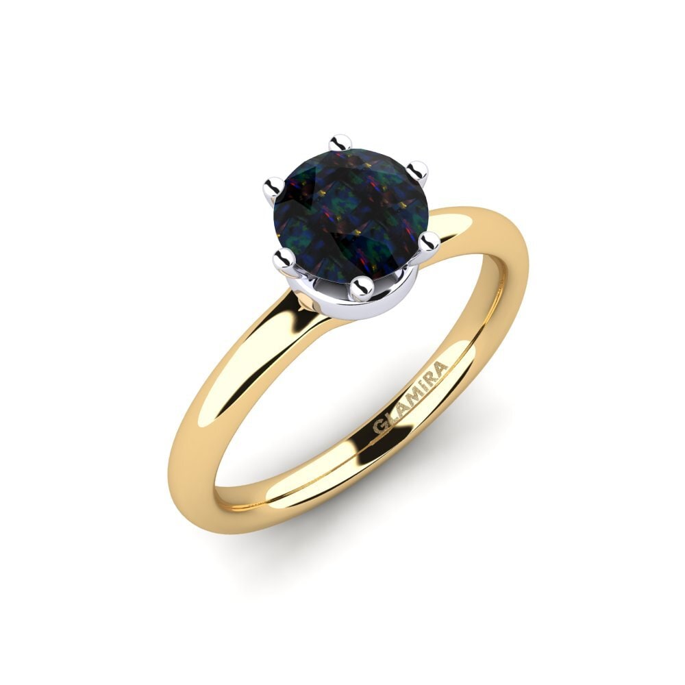 14ct Yellow / White Gold Black Opal Engagement Ring Almira 1.0 crt