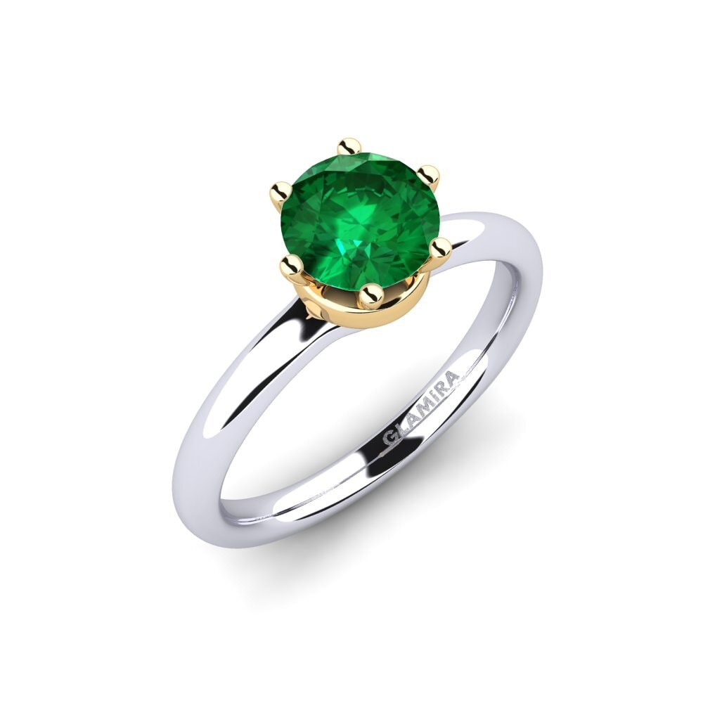 14ct White / Yellow Gold Emerald (Lab Created) Engagement Ring Almira 1.0 crt