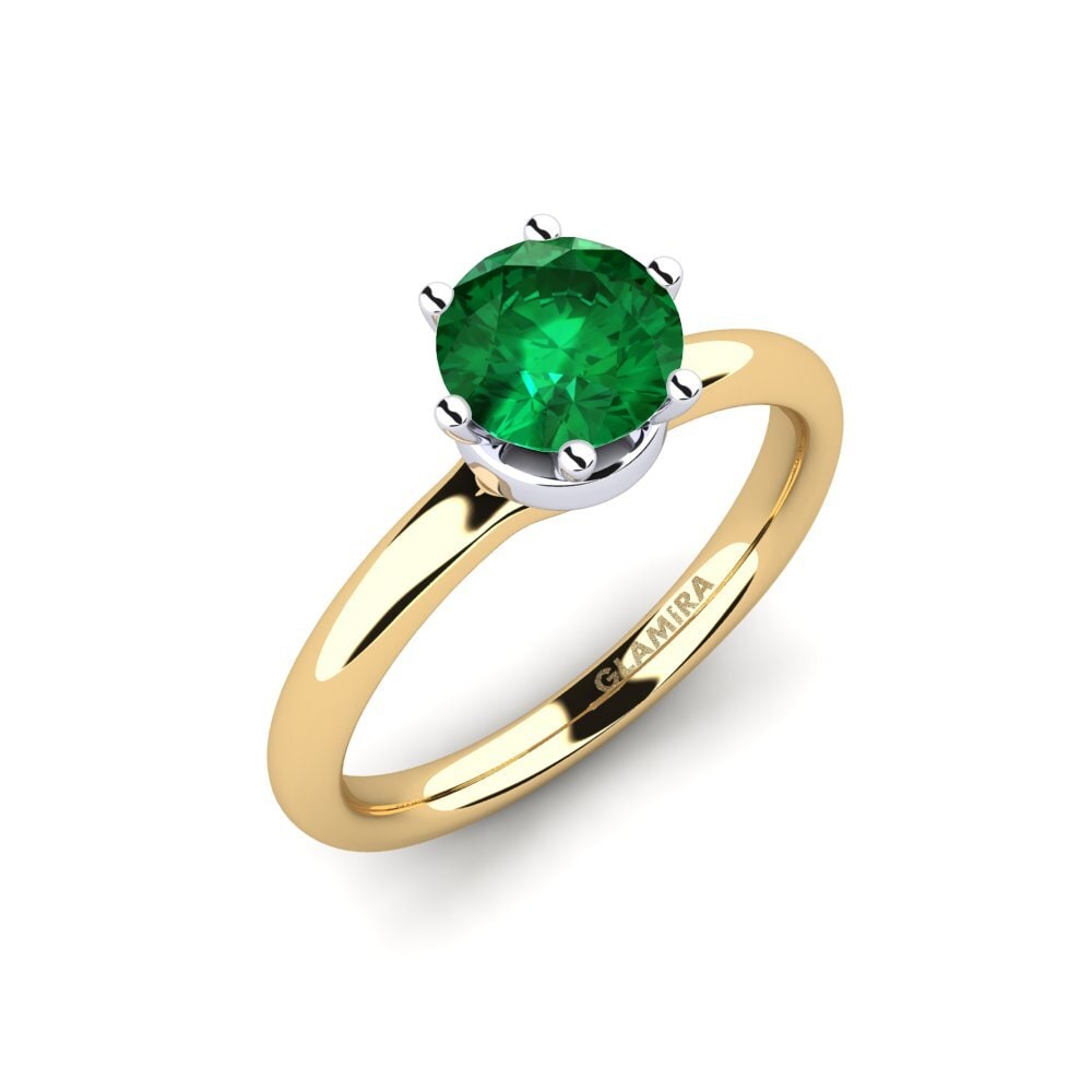 14ct Yellow / White Gold Emerald (Lab Created) Engagement Ring Almira 1.0 crt