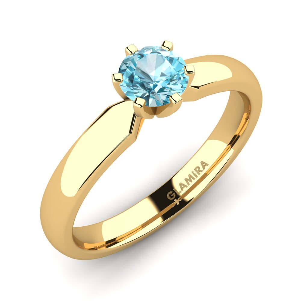 18k Oro Amarillo Circón Azul Anillo de compromiso Amanda 0.5crt