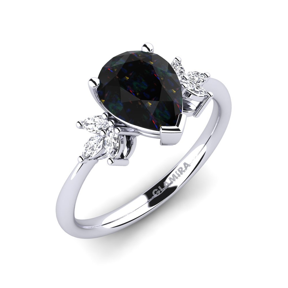 18ct White Gold Black Opal Engagement Ring Annige