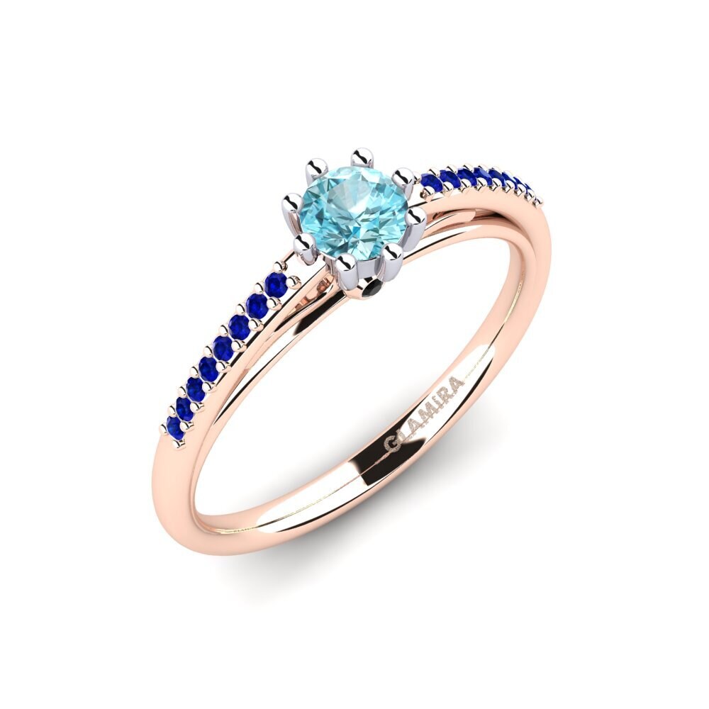 14k Oro Rosa & Blanco Circón Azul Anillo de compromiso Atoryia