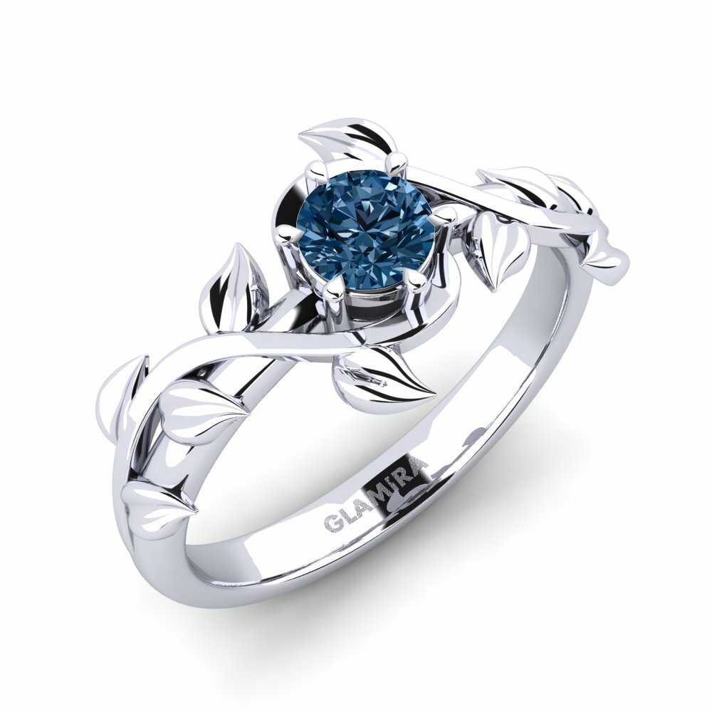 Blue Diamond Engagement Ring Bagu