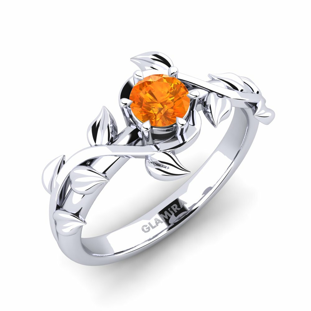 Orange Sapphire Engagement Ring Bagu