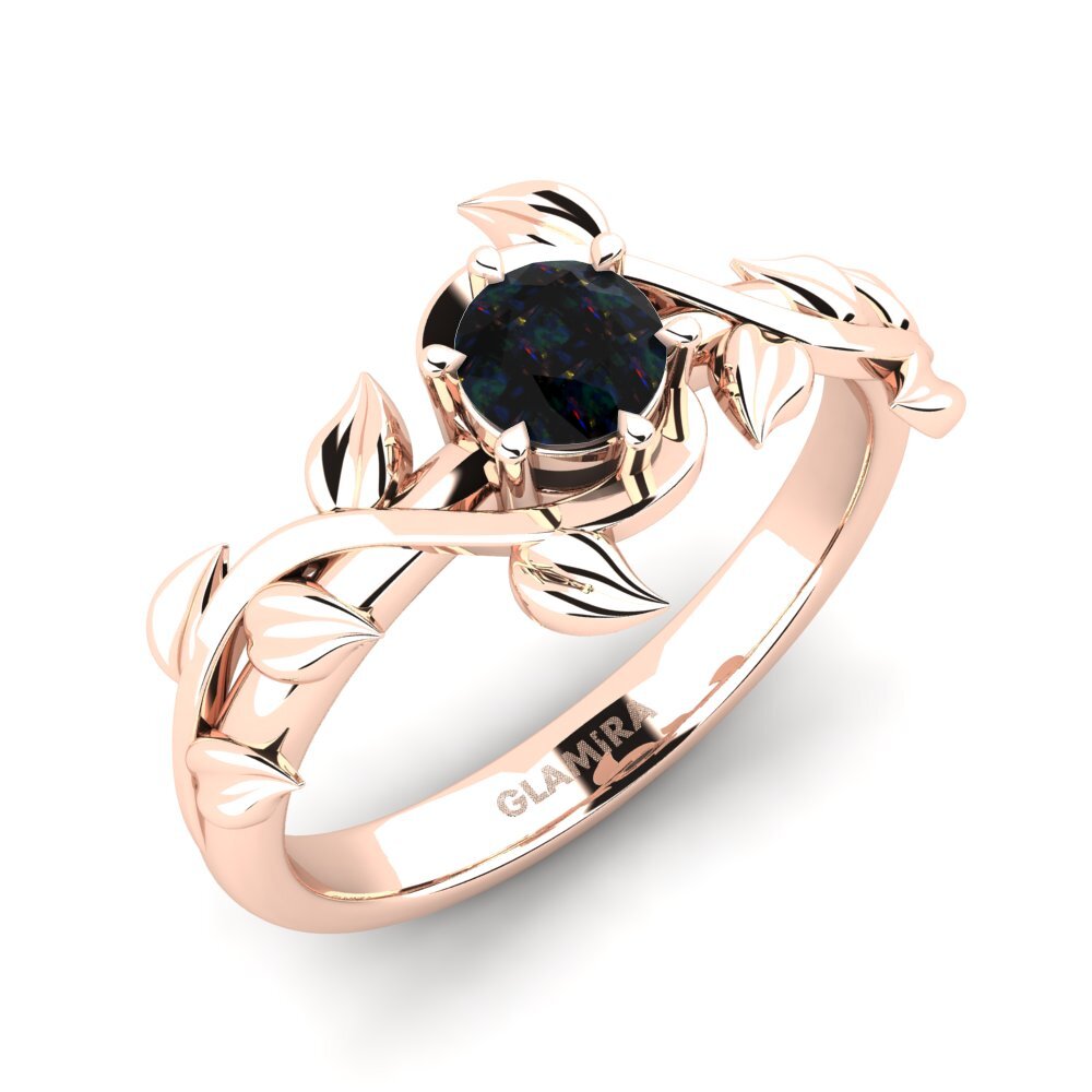 18k Oro Rosa Opalo Negro Anillo de compromiso Bagu