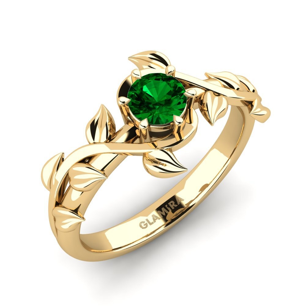 14k Oro Amarillo Circonita Verde Anillo de compromiso Bagu