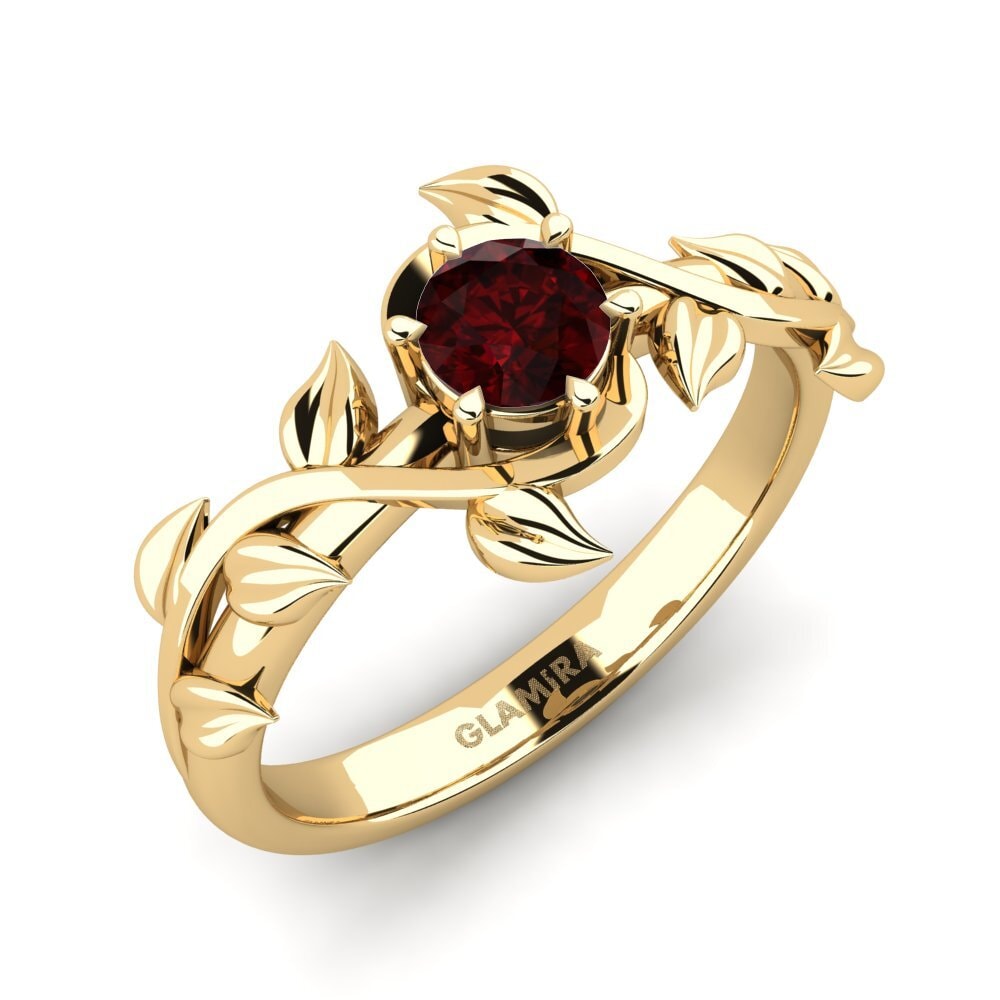 14K Yellow Gold Garnet Engagement Ring Bagu