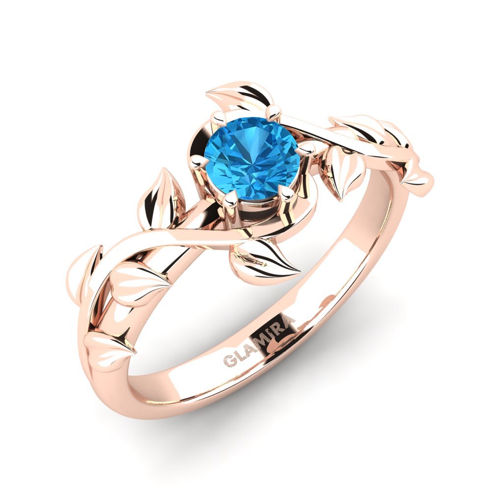 14k Oro Rosa Topacio azul Anillo de compromiso Bagu