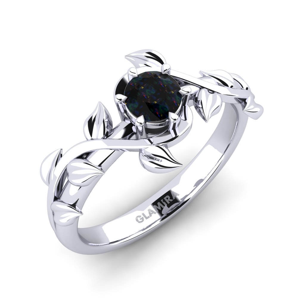 Black Opal Engagement Ring Bagu
