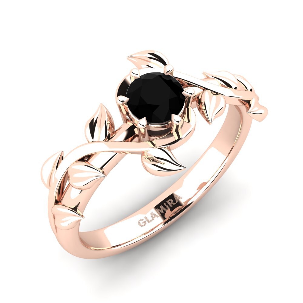Or rose 585 Diamant Noir Bague de fiançailles Bagu