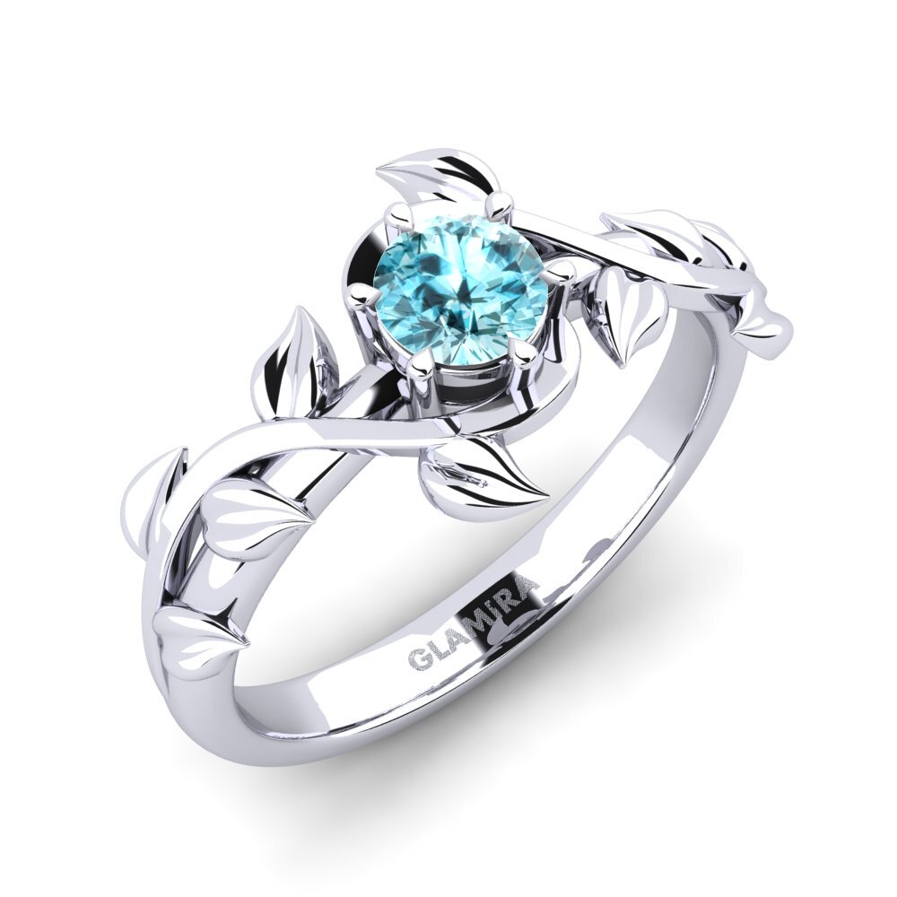 Blue Zircon Engagement Ring Bagu
