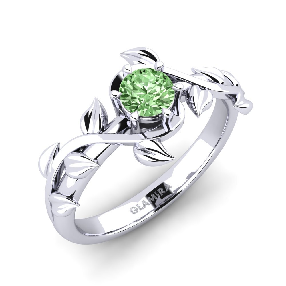 Weiß-Silber Grüner Diamant Verlobungsring Bagu
