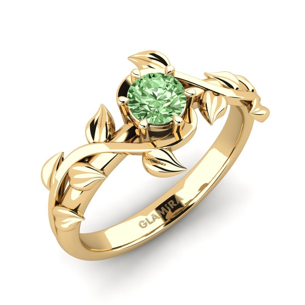 Gelbgold 585 Grüner Diamant Verlobungsring Bagu