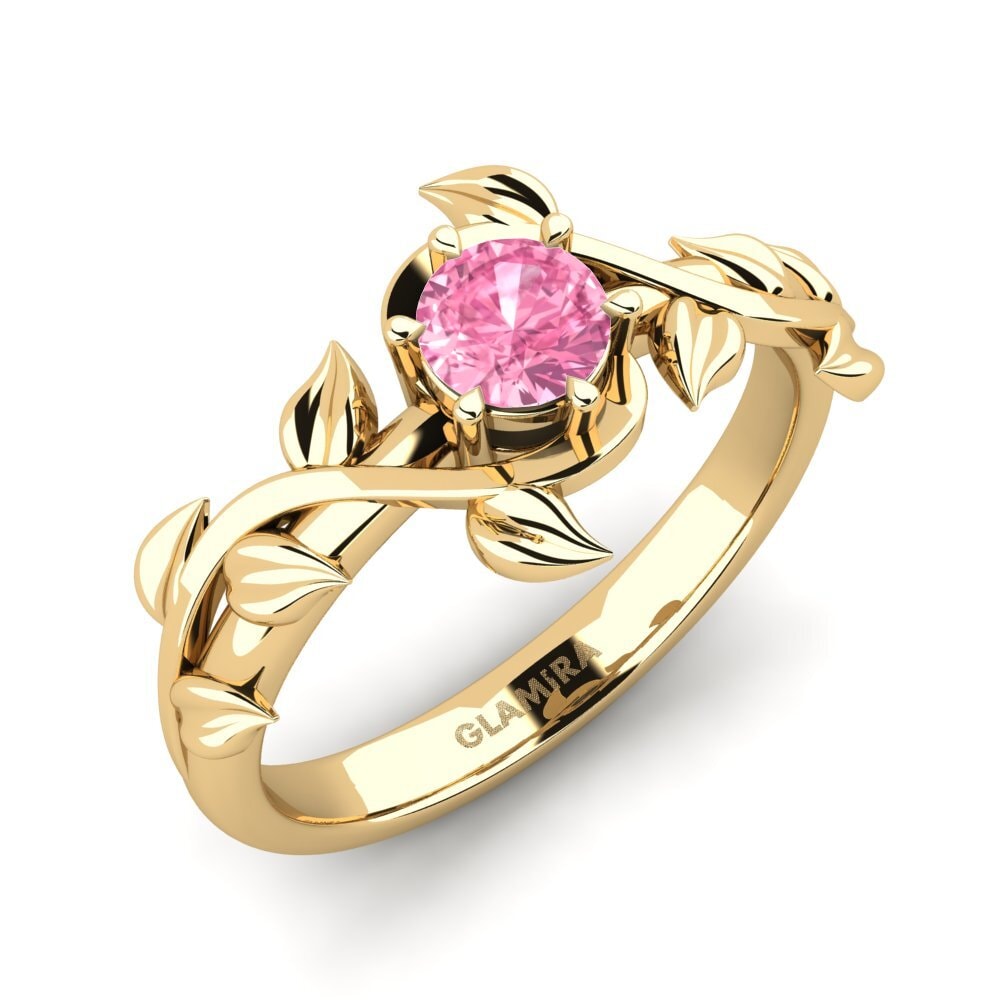 14ct Yellow Gold Pink Sapphire Engagement Ring Bagu