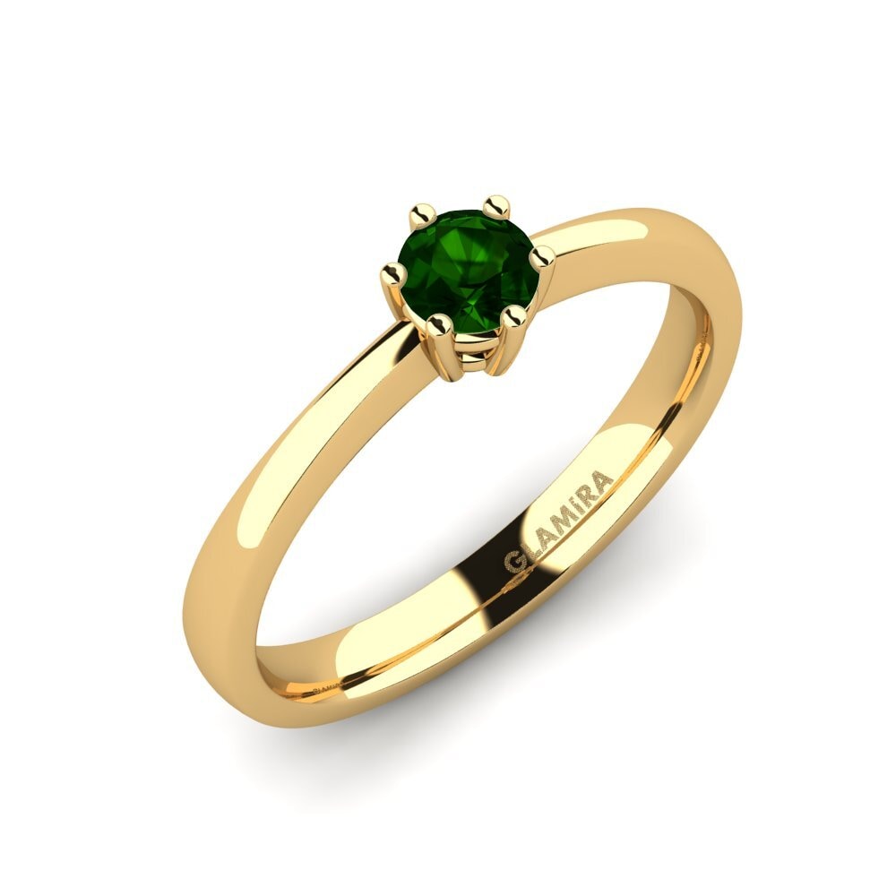 14K Yellow Gold Green Tourmaline Engagement Ring Belva 0.25 crt