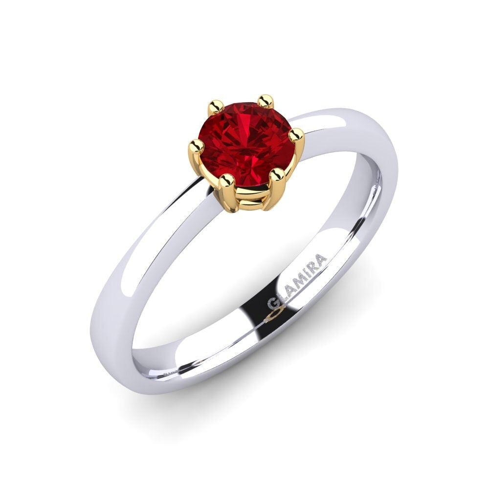 14K White & Yellow Gold Red Zirconia Engagement Ring Belva