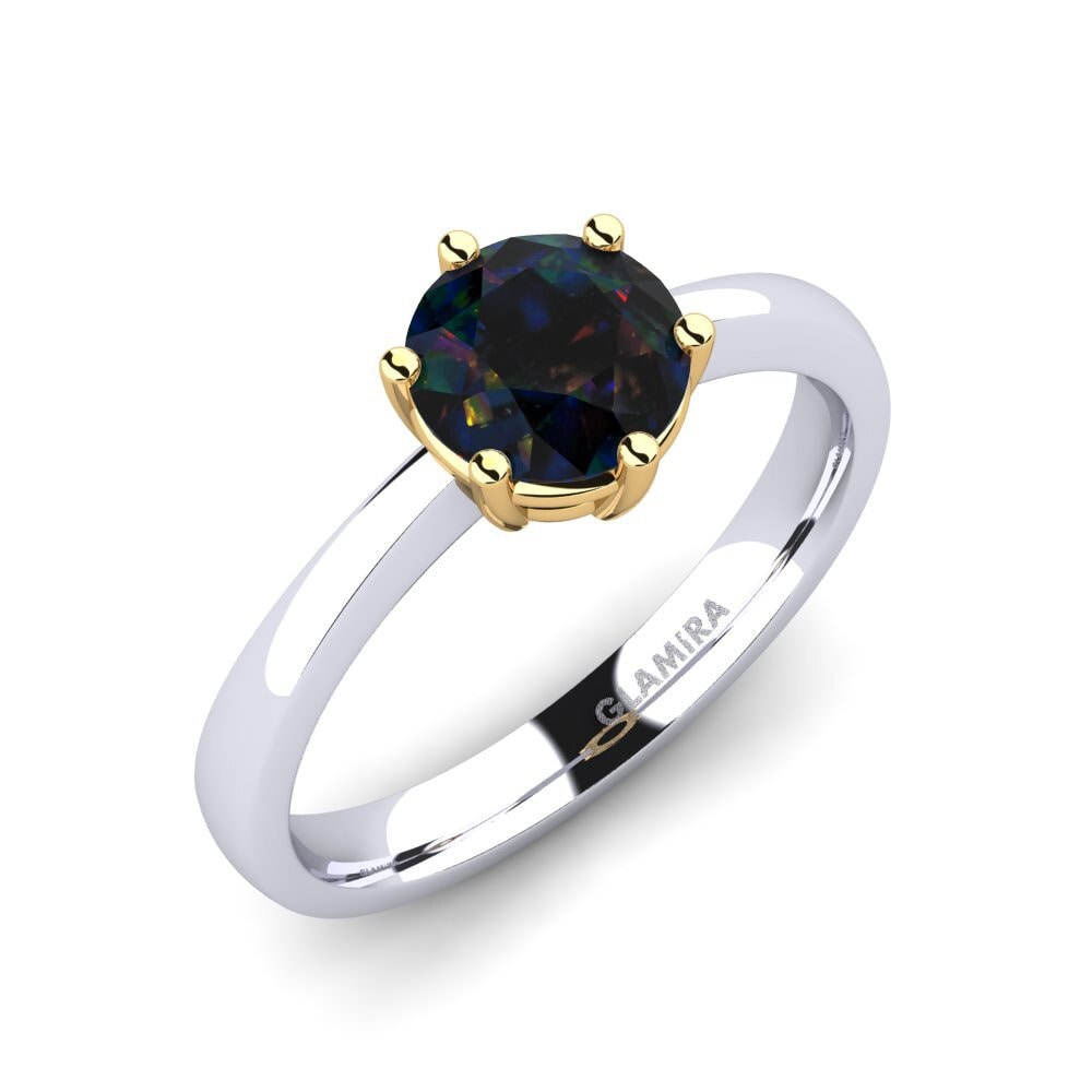 14ct White / Yellow Gold Black Opal Engagement Ring Belva 1.0 crt