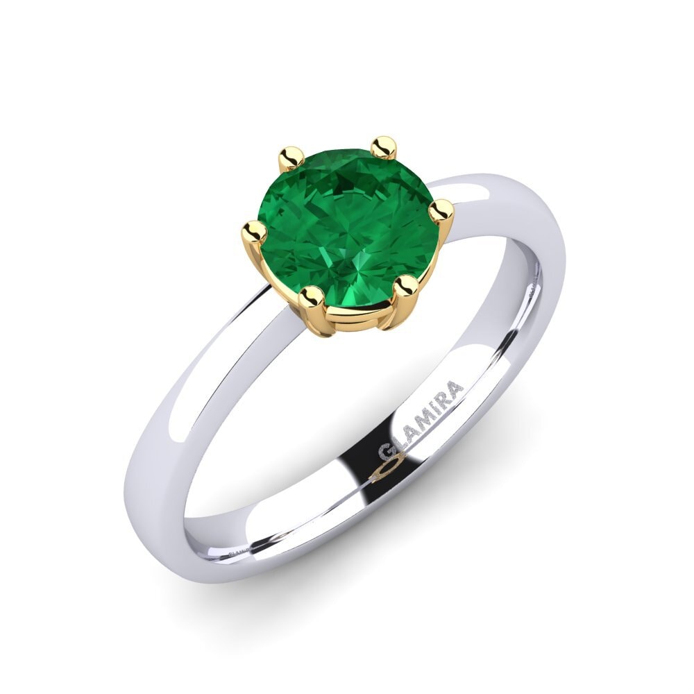 14ct White / Yellow Gold Emerald (Lab Created) Engagement Ring Belva 1.0 crt