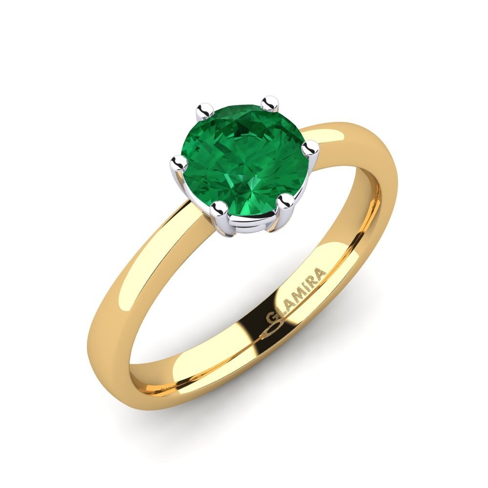14ct Yellow / White Gold Emerald (Lab Created) Engagement Ring Belva 1.0 crt