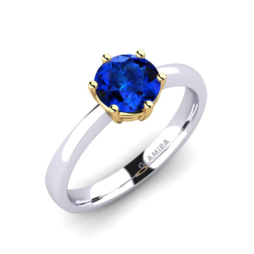 14ct White / Yellow Gold Sapphire (Lab Created) Engagement Ring Belva 1.0 crt