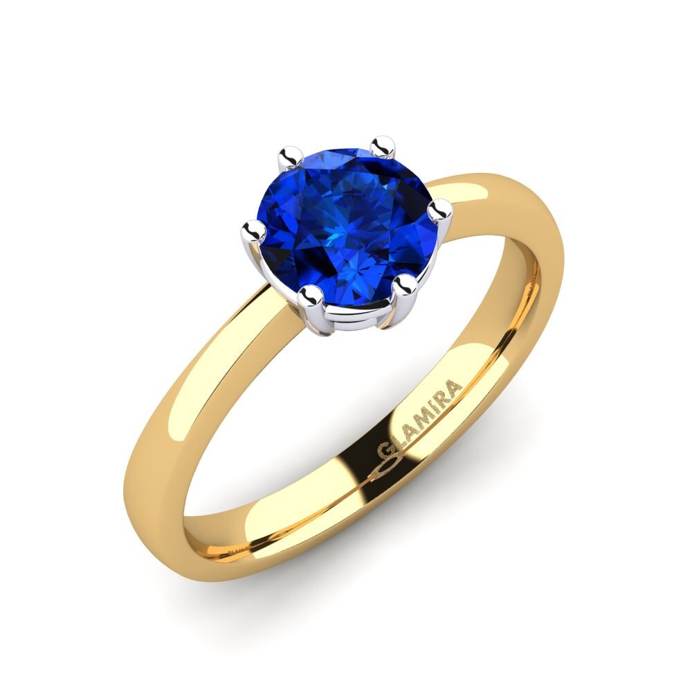 14ct Yellow / White Gold Sapphire (Lab Created) Engagement Ring Belva 1.0 crt