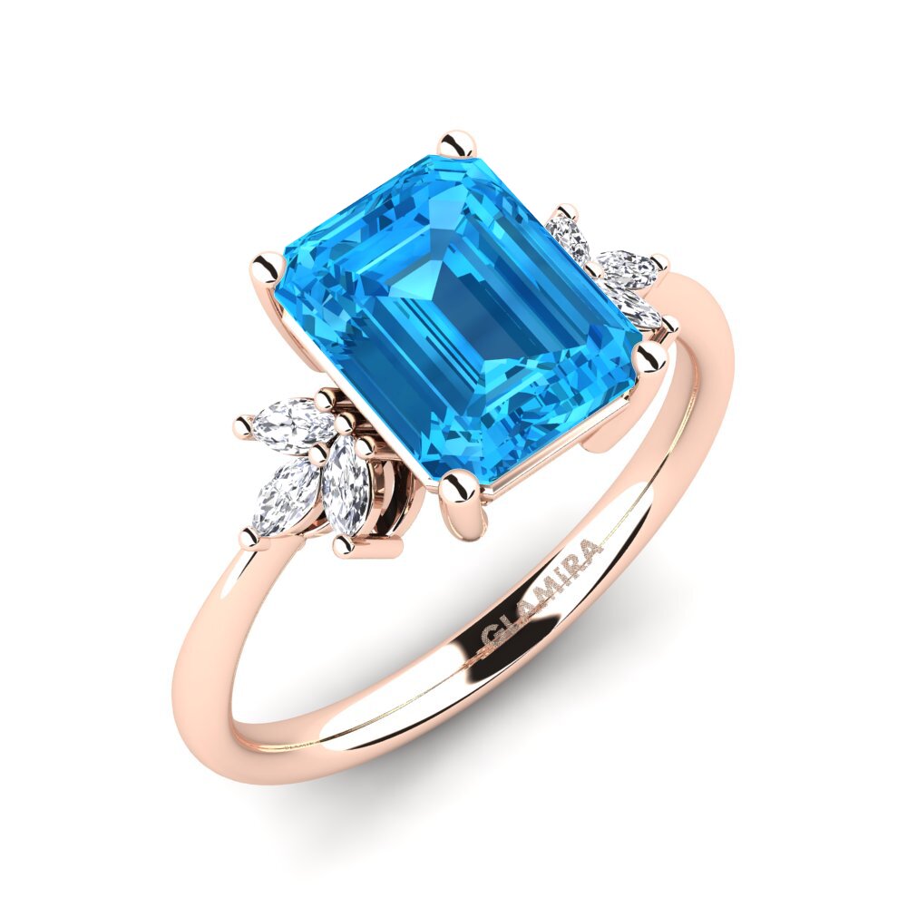 14ct Rose Gold Blue Topaz Engagement Ring Besett