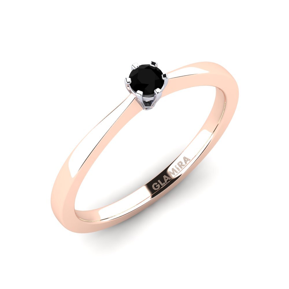 14ct Rose / White Gold Black Onyx Engagement Ring Bridal Rise 0.1crt