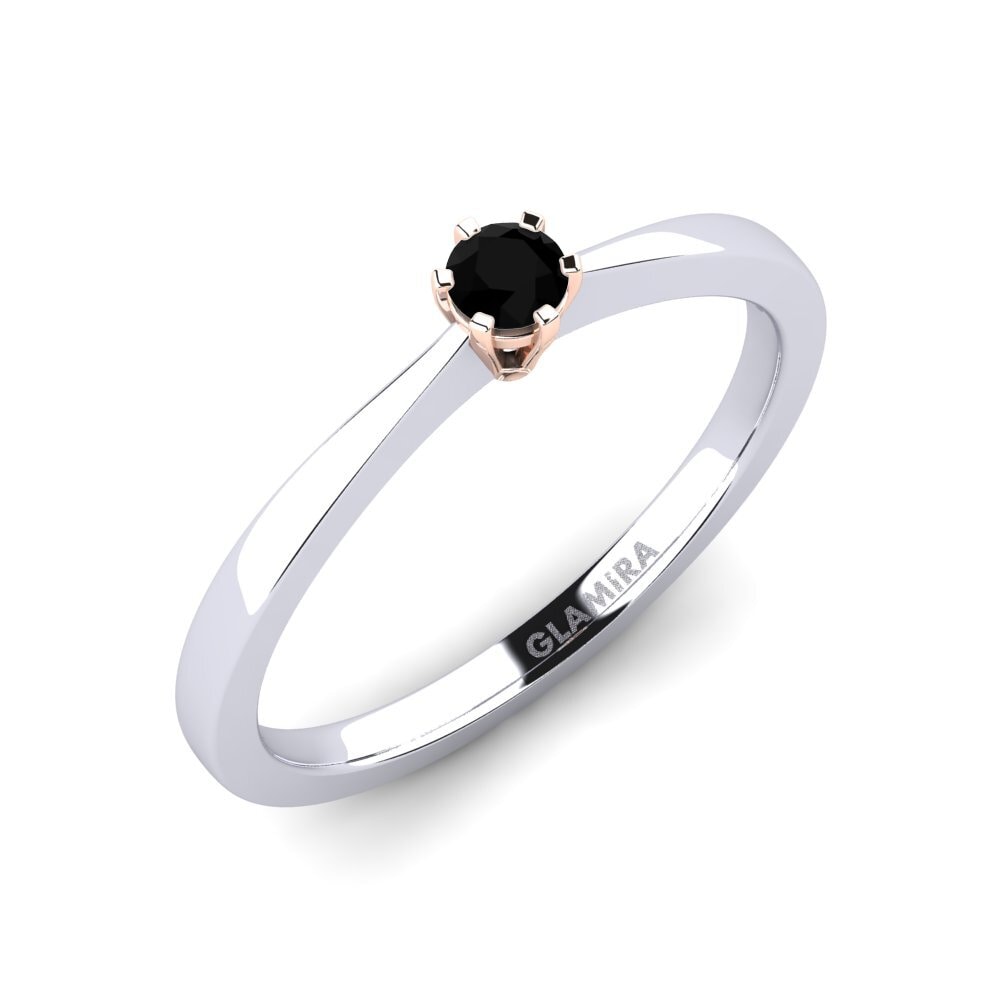 14ct White / Rose Gold Black Onyx Engagement Ring Bridal Rise 0.1crt