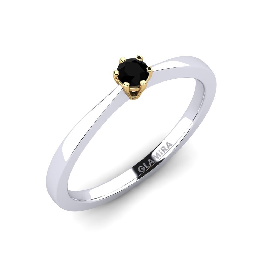 14ct White / Yellow Gold Black Diamond Engagement Ring Bridal Rise 0.1crt