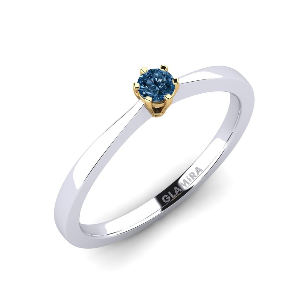 14ct White / Yellow Gold Blue Diamond Engagement Ring Bridal Rise 0.1crt