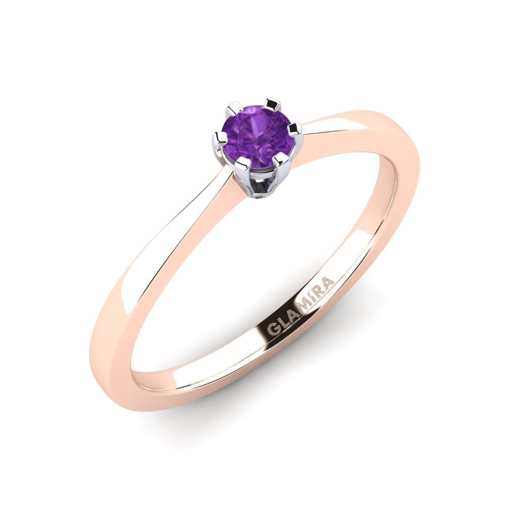 14ct Rose / White Gold Amethyst Engagement Ring Bridal Rise 0.16crt