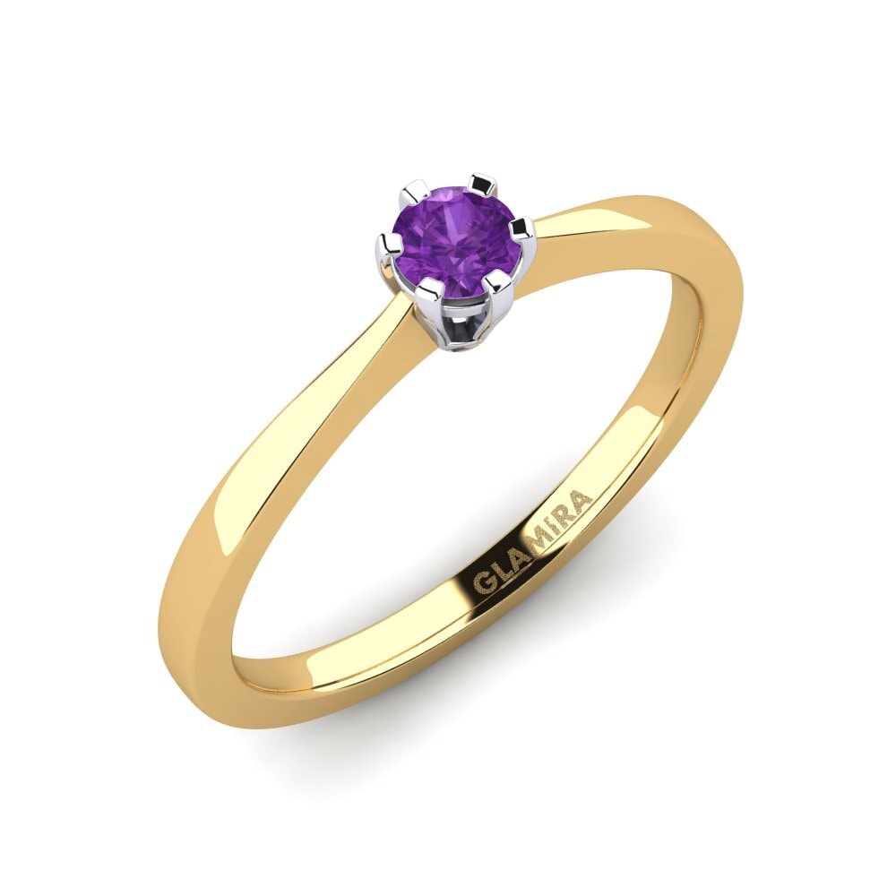 14ct Yellow / White Gold Amethyst Engagement Ring Bridal Rise 0.16crt