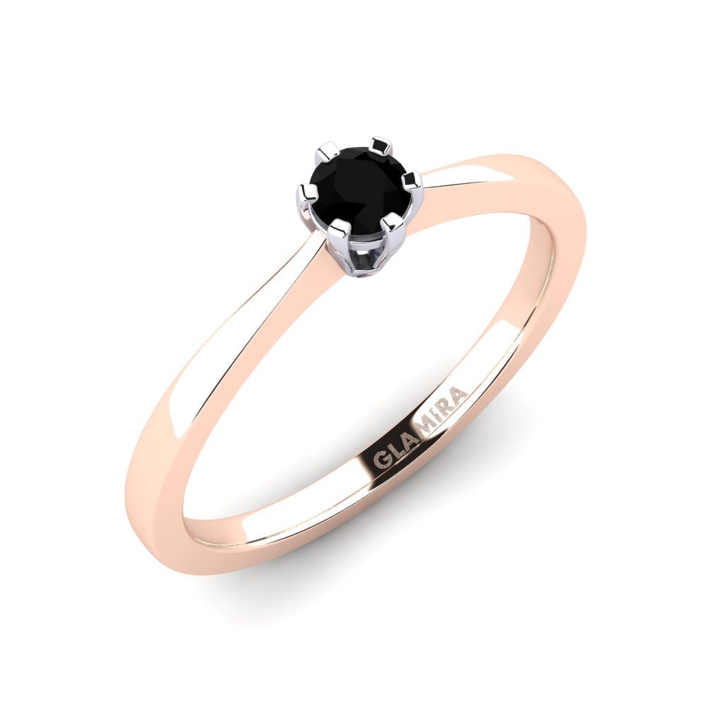 14ct Rose / White Gold Black Onyx Engagement Ring Bridal Rise 0.16crt