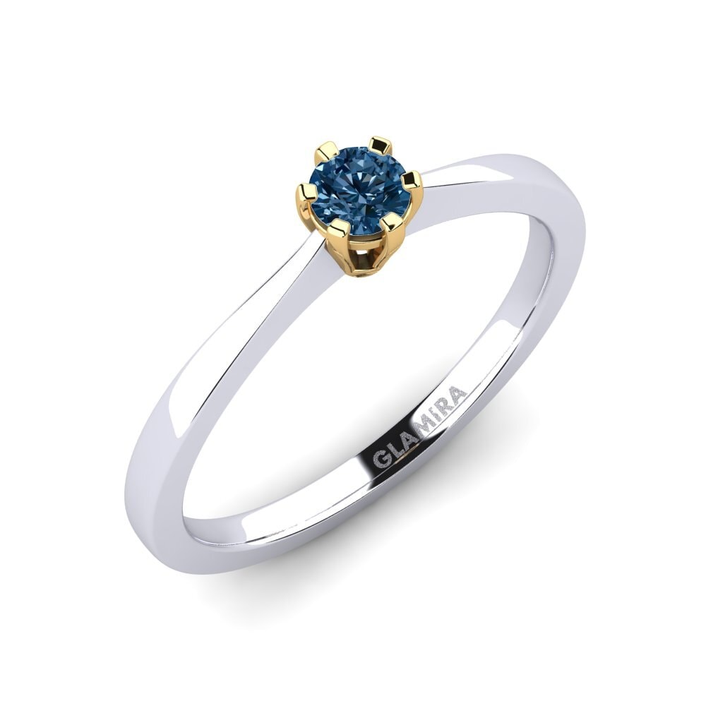 14ct White / Yellow Gold Blue Diamond Engagement Ring Bridal Rise 0.16crt
