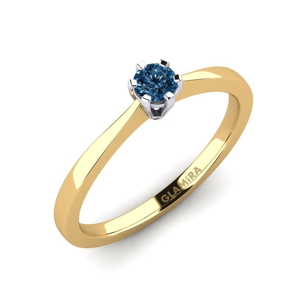 14ct Yellow / White Gold Blue Diamond Engagement Ring Bridal Rise 0.16crt
