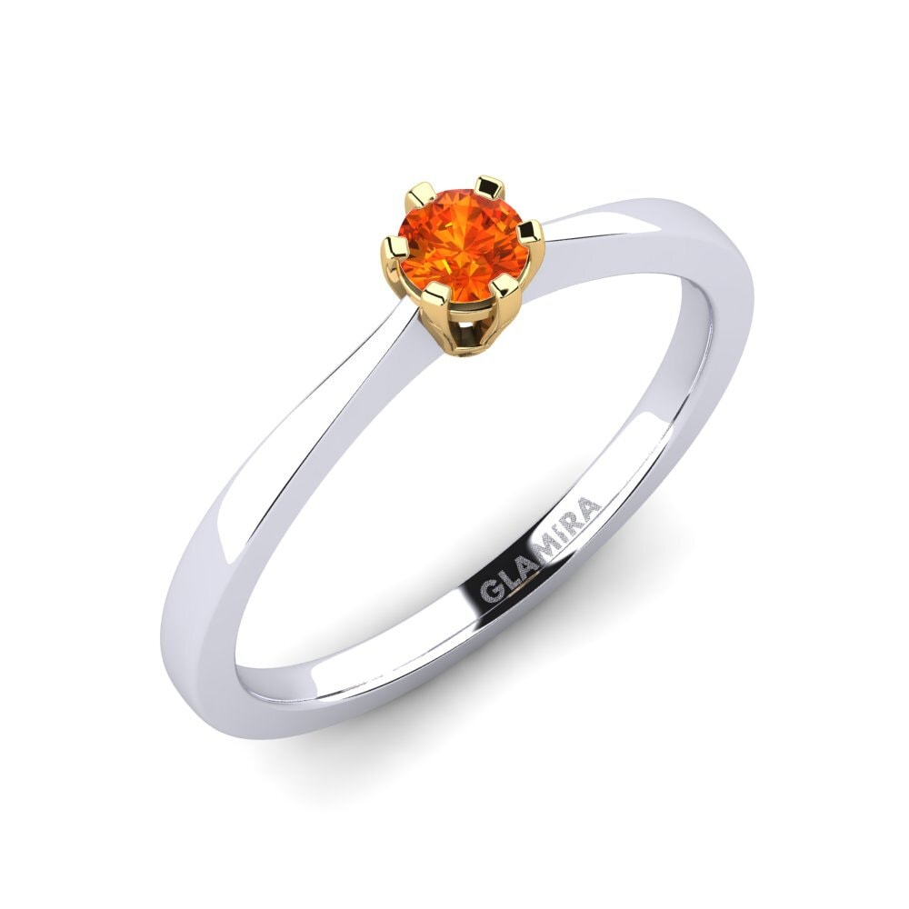 14ct White / Yellow Gold Orange Sapphire Engagement Ring Bridal Rise 0.16crt