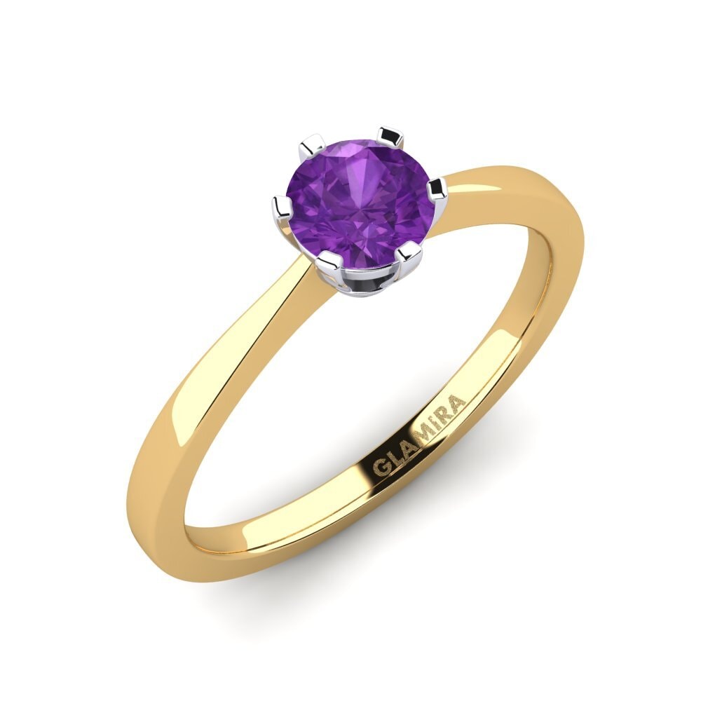 14ct Yellow / White Gold Amethyst Engagement Ring Bridal Rise 0.5crt