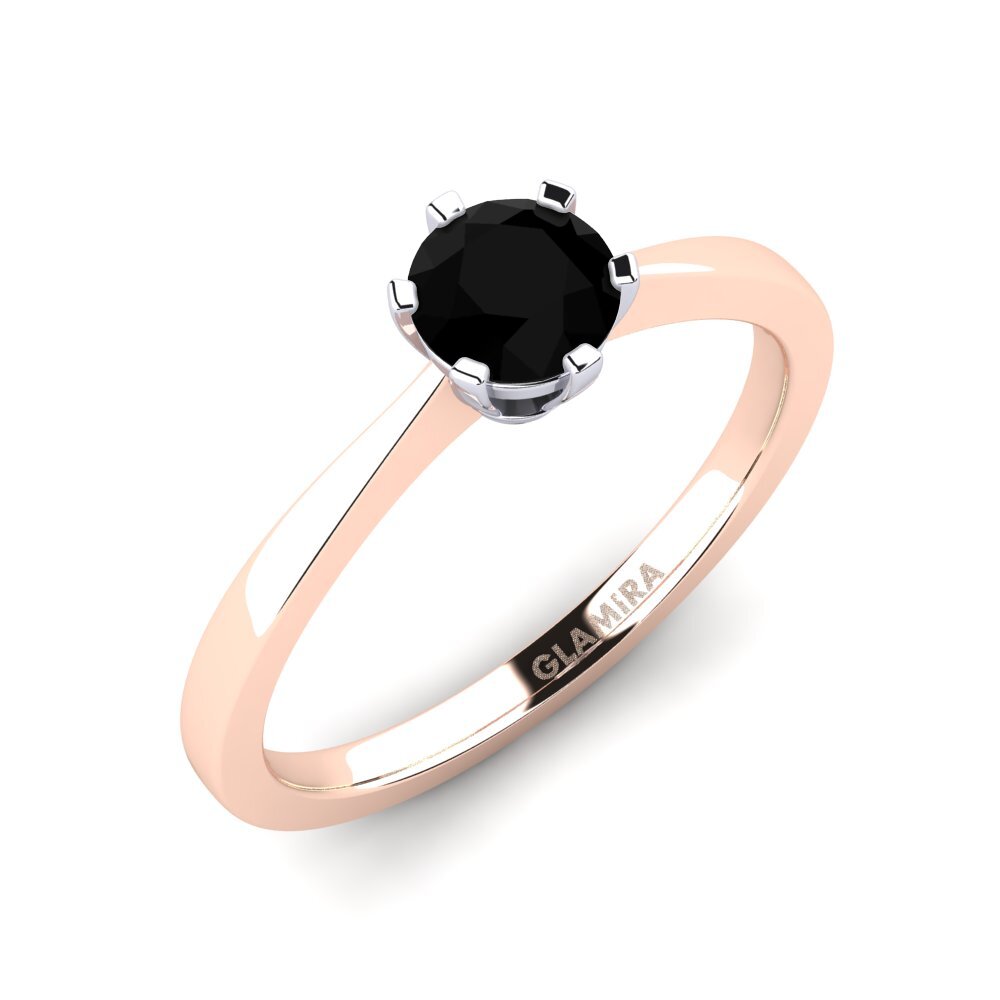 14ct Rose / White Gold Black Onyx Engagement Ring Bridal Rise 0.5crt