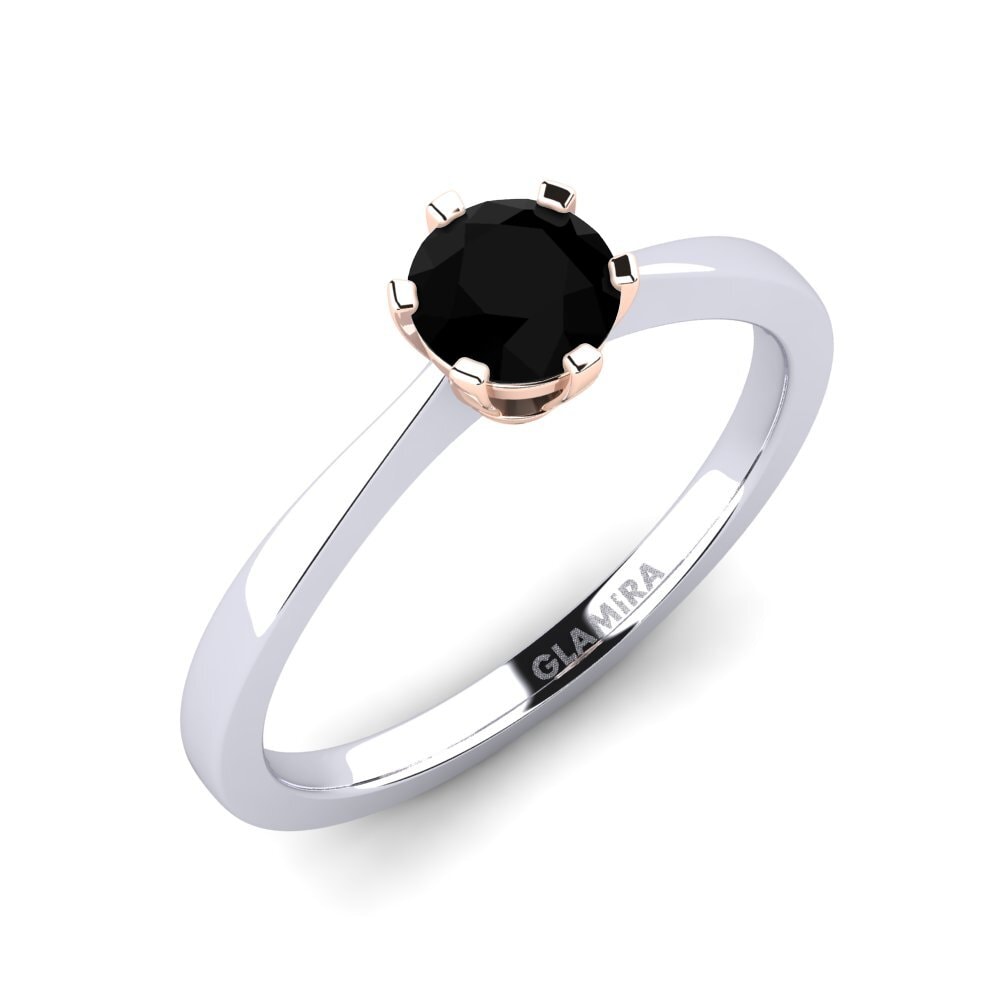 14ct White / Rose Gold Black Onyx Engagement Ring Bridal Rise 0.5crt