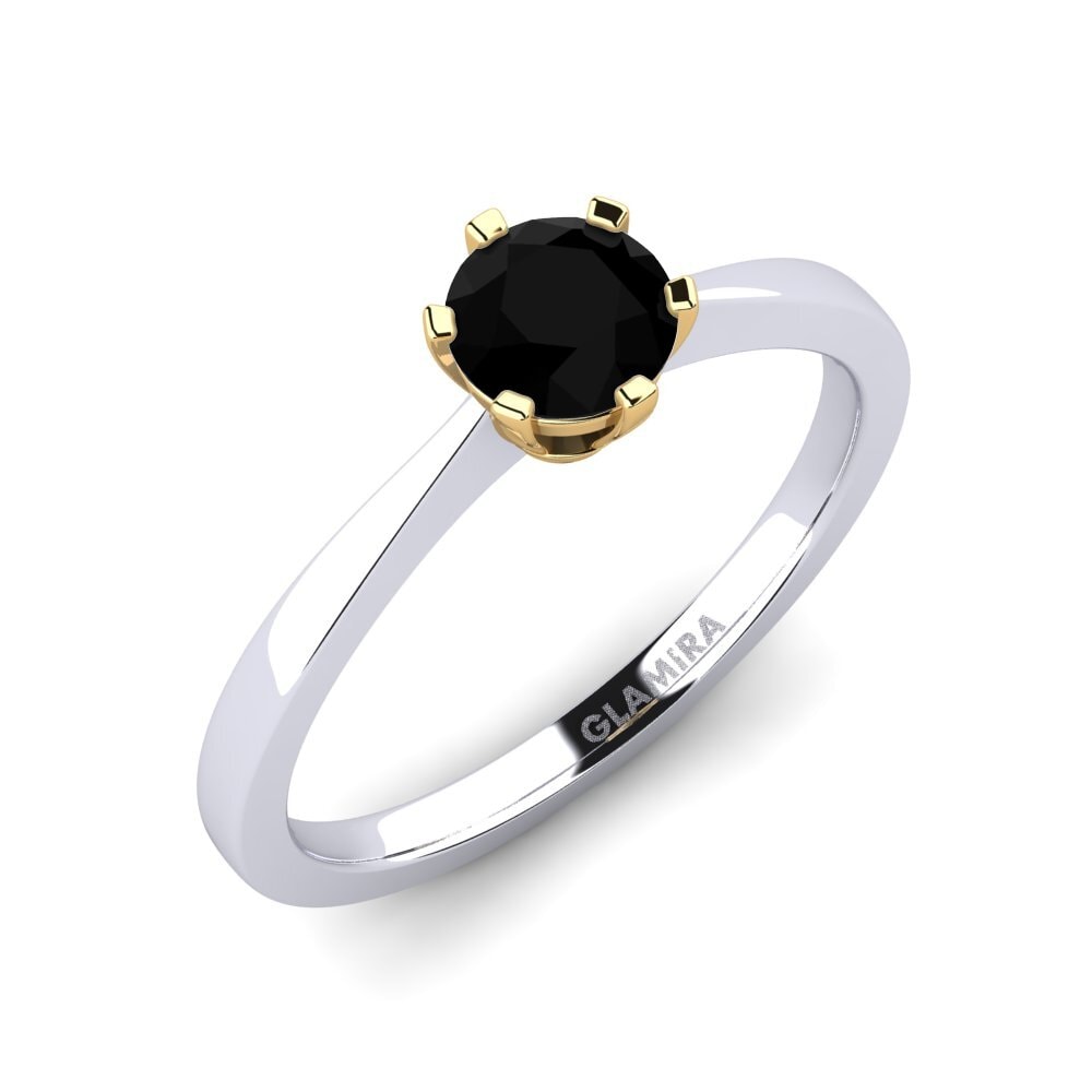14ct White / Yellow Gold Black Sapphire Engagement Ring Bridal Rise 0.5crt