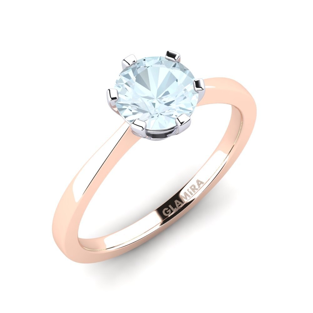 9ct Rose / White Gold Aquamarine Engagement Ring Bridal Rise 1.0crt