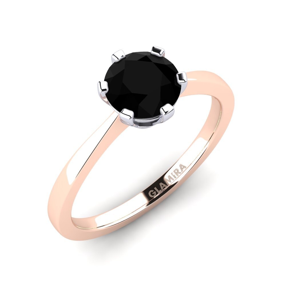 14ct Rose / White Gold Black Onyx Engagement Ring Bridal Rise 1.0crt