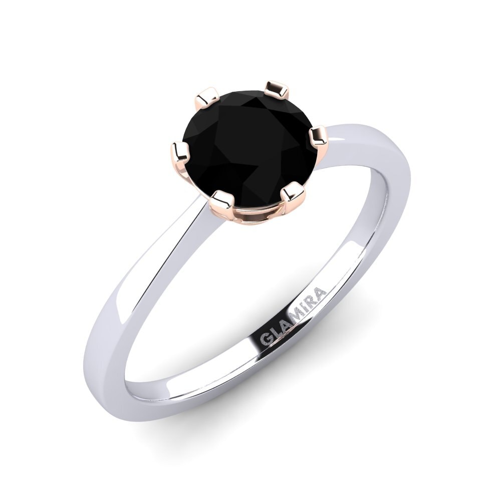 14ct White / Rose Gold Black Onyx Engagement Ring Bridal Rise 1.0crt