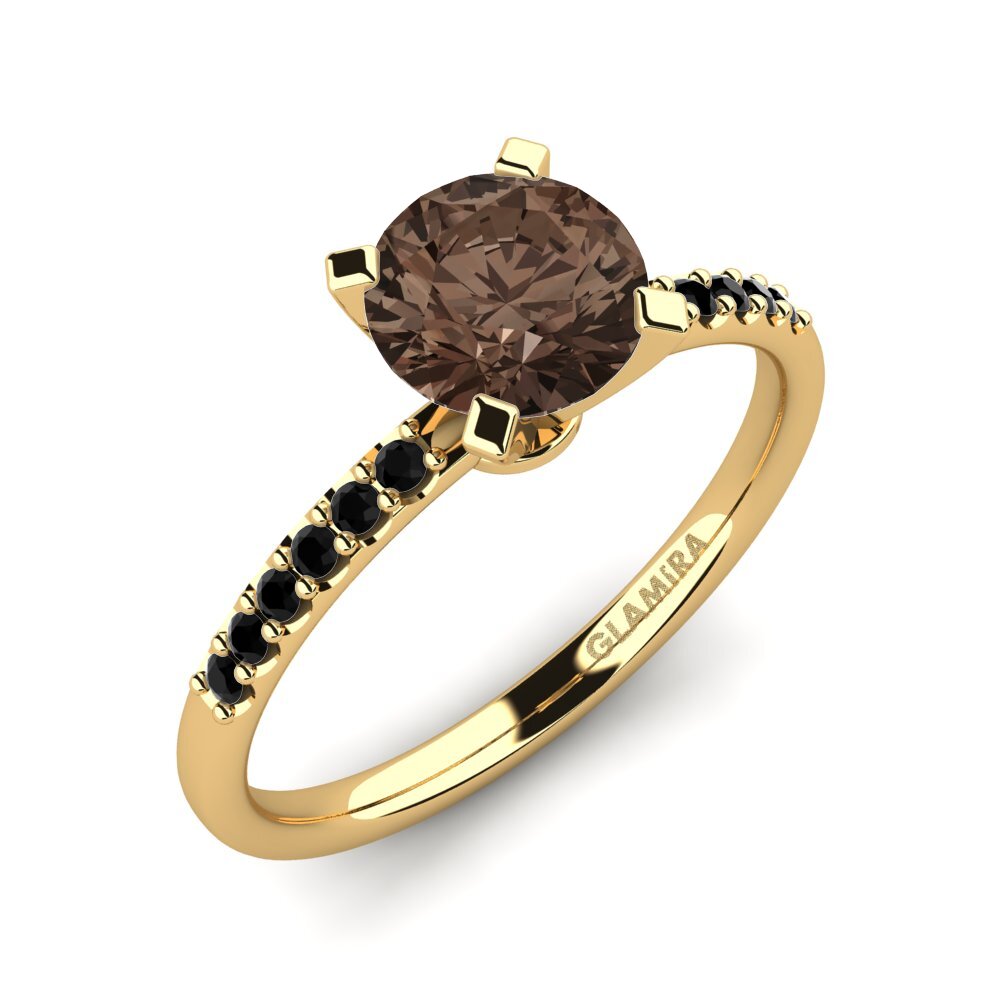18k Oro Amarillo Cuarzo humo Anillo de compromiso Cadence