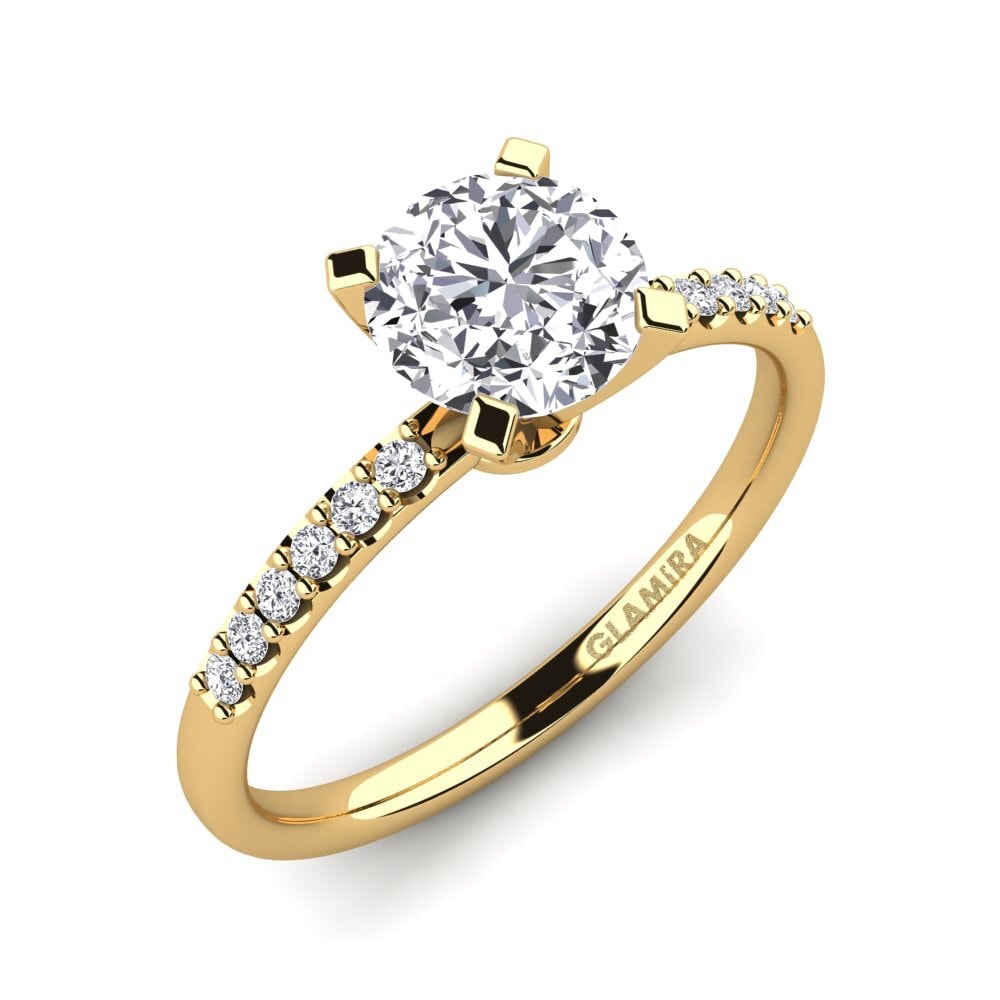 Bague De Fiançailles Solitaire Or Jaune 14k - Simili Diamant 1 Ct - Brillant Round - Neuf Avec Boîte